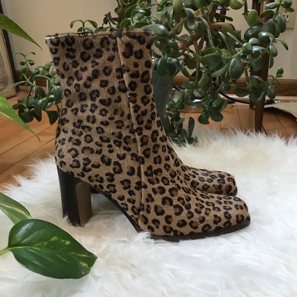 Charles David Leopard Calf Hair Heeled Booties - Picture 6 of 8